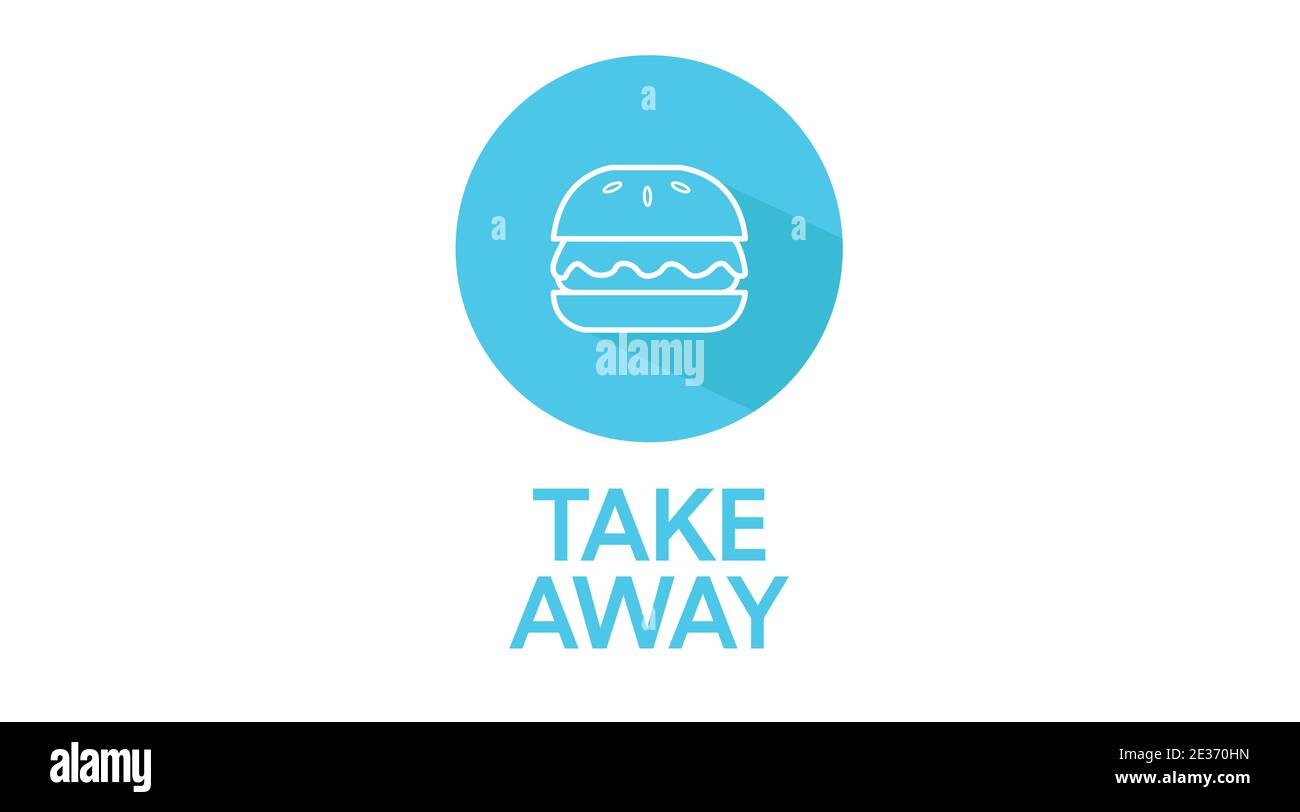 Vettore isolato arrotondato blu take away icona con un hamburger Illustrazione Vettoriale