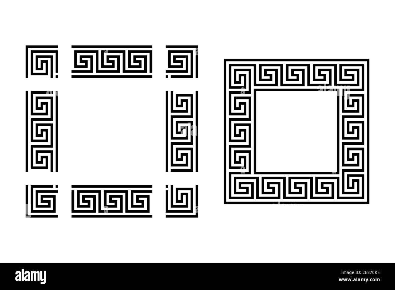 Modello per un design a meandro senza giunture, con un telaio quadrato già assemblato. Separare le parti per costruire un riquadro rettangolare con un modello meandro. Foto Stock