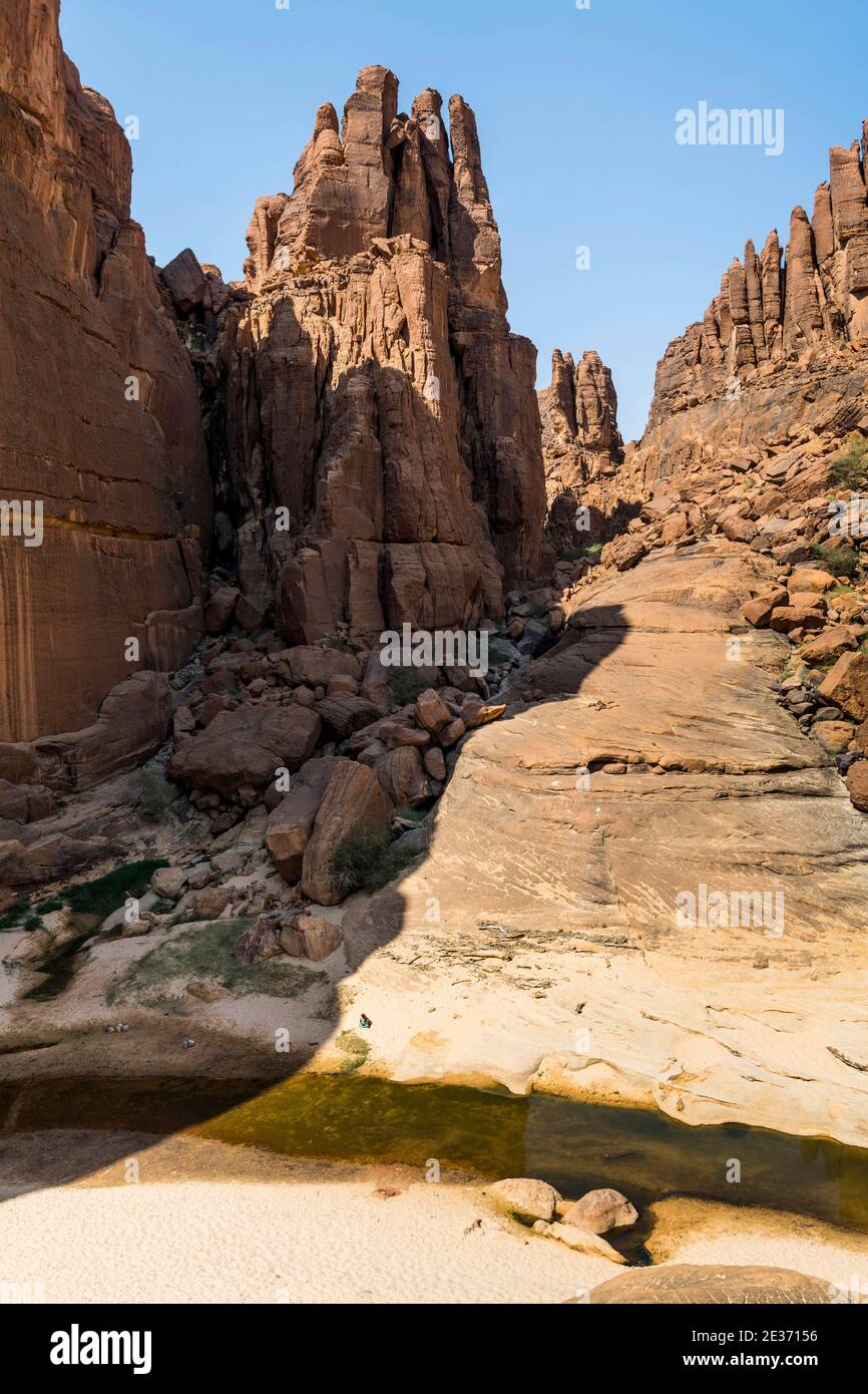 Formazioni rocciose a Guelta d'Archei, altopiano di Ennedi, Ciad Foto Stock