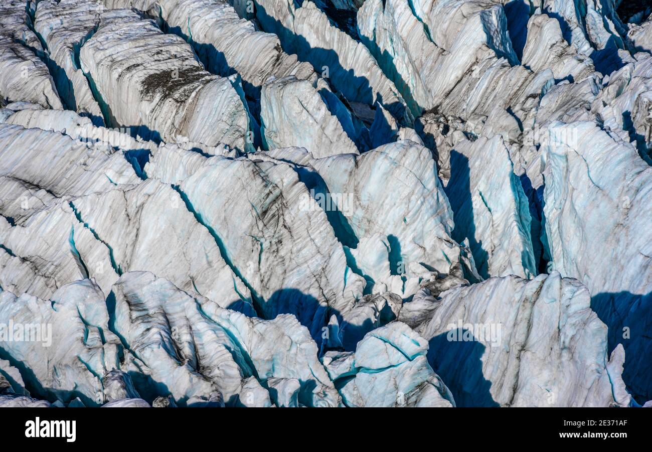 Ghiaccio glaciale, crepacci, ghiacciai del Mare inferiore glaciale, Oberland Bernese, Svizzera Foto Stock