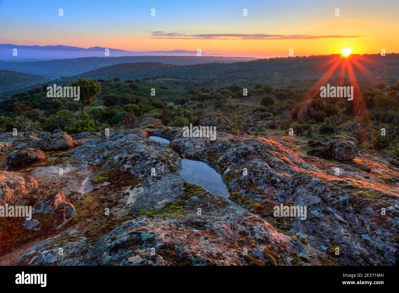 Paesaggio tipico del Parco Nazionale della Sierra de Andujar, Andalusia, Spagna Foto Stock