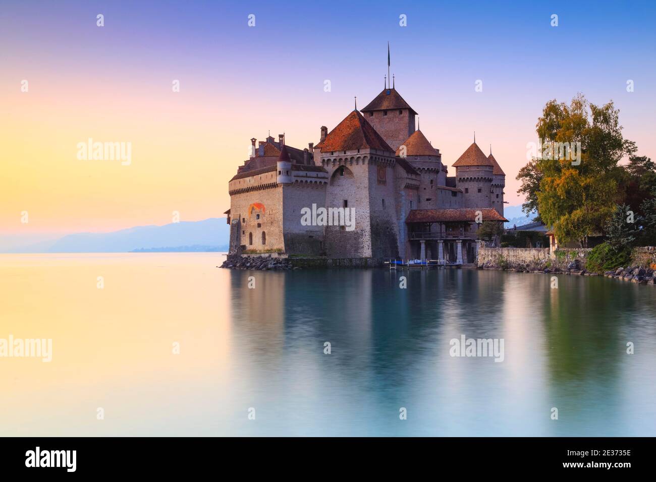 Il Castello di Chillon sul lago di Ginevra, Svizzera Foto Stock