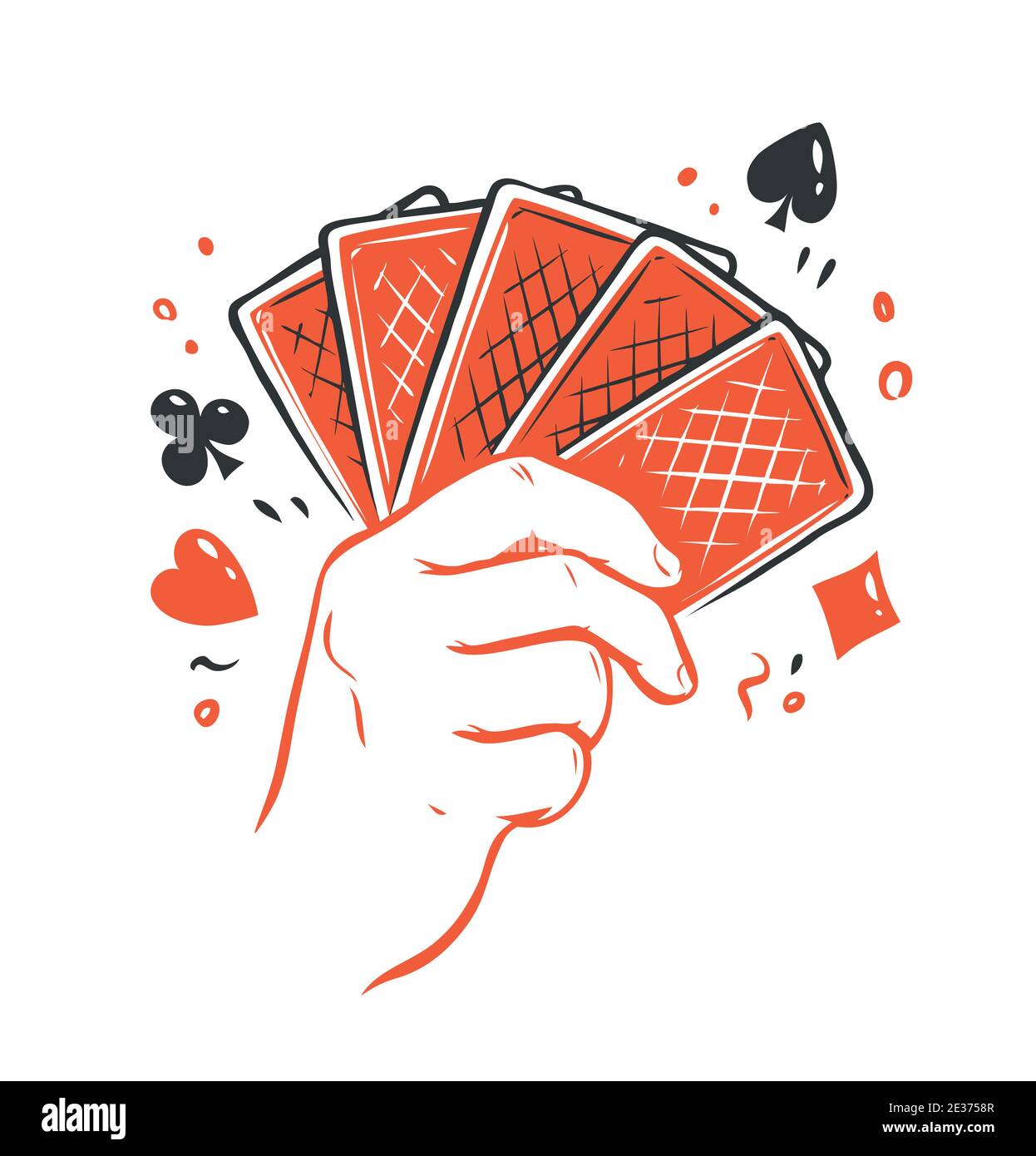 Carte da poker in mano. Flusso diritto, vettore simbolo casinò Illustrazione Vettoriale
