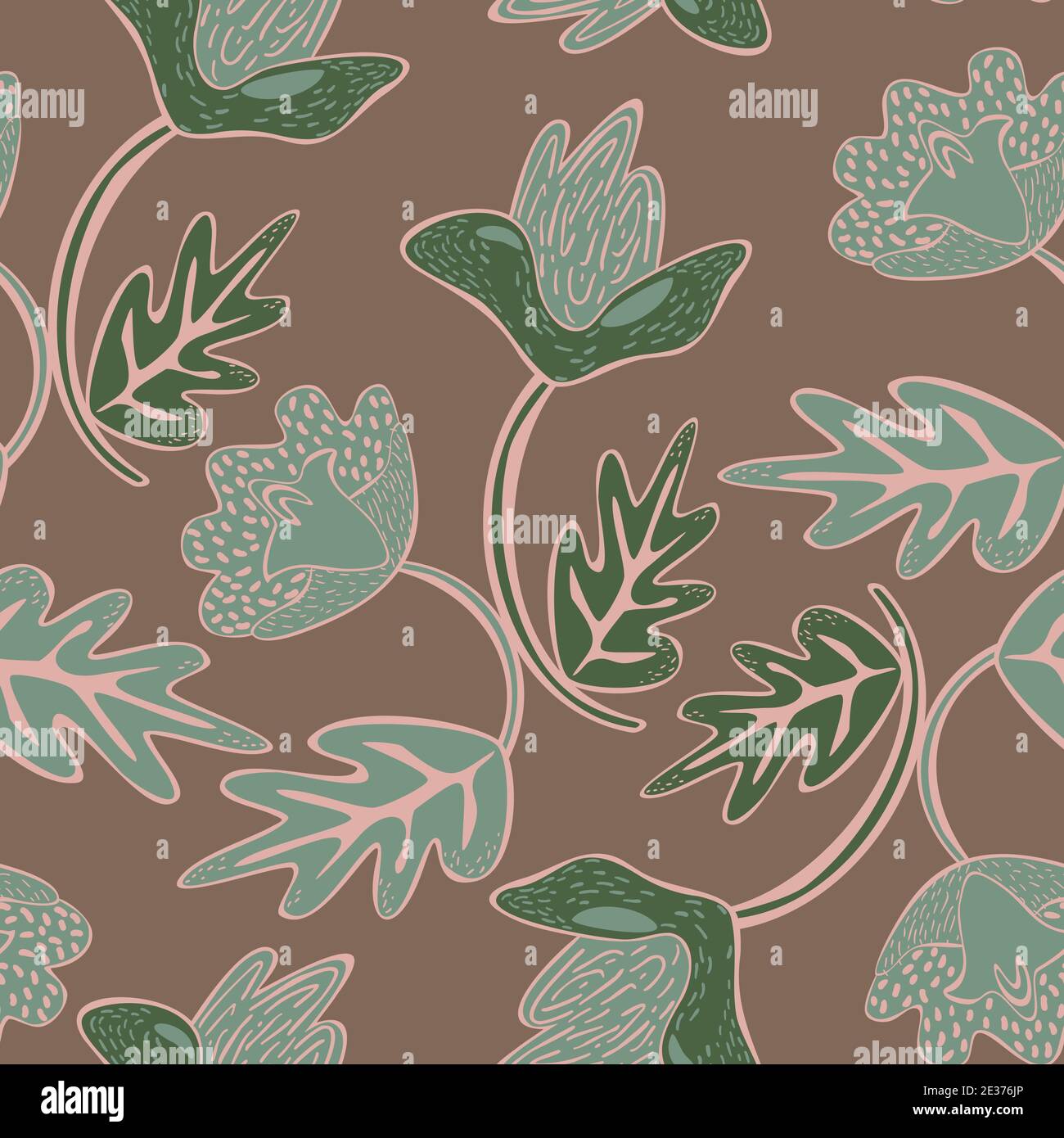 Modello vettoriale senza giunture di fiori astratti in fiore. Disegno botanico con fiori sui rami. Illustrazione Vettoriale