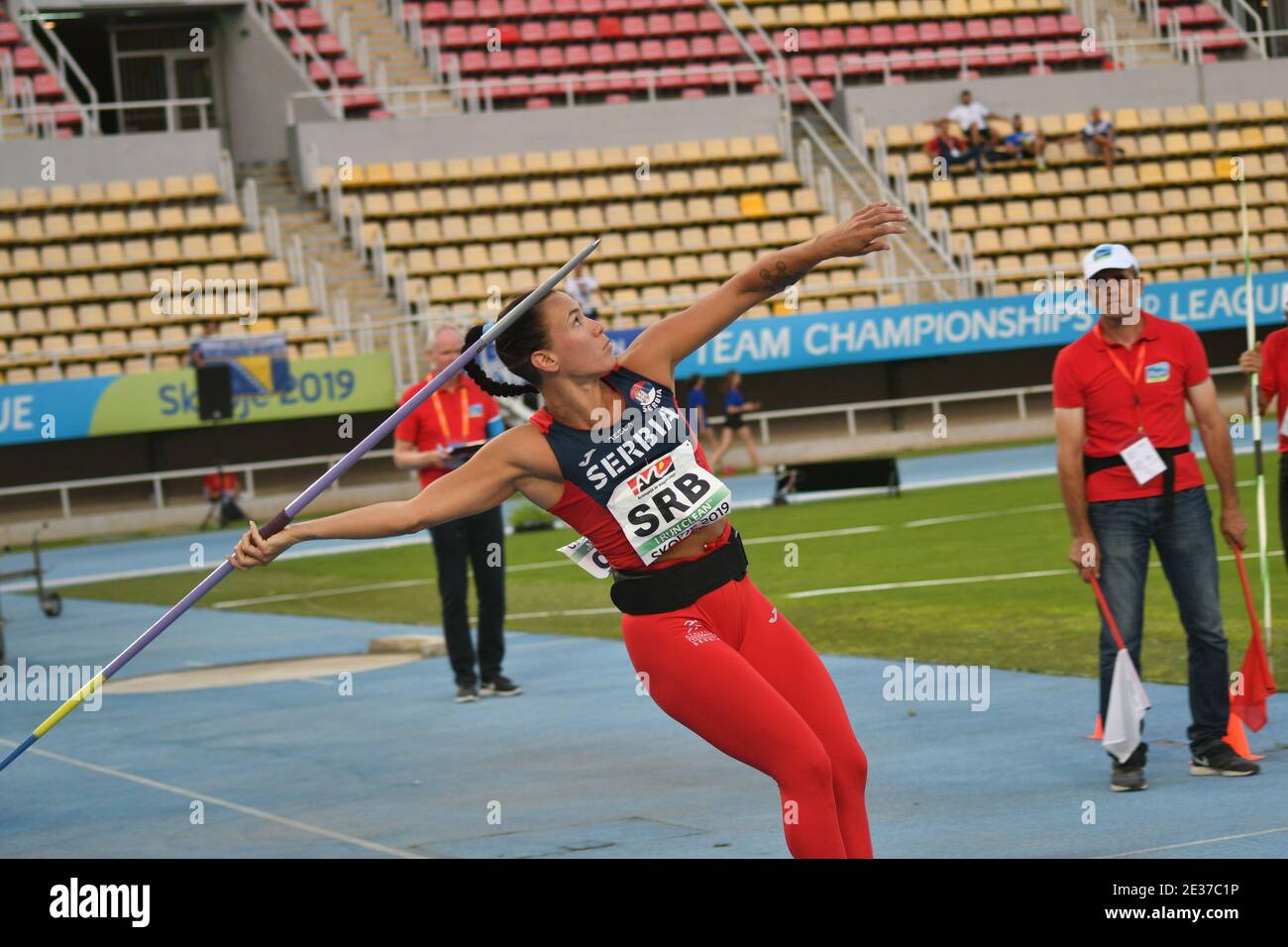 Skopje, Macedonia - 10-11 agosto 2019 Campionati europei di atletica leggera - terza Lega. (javelin) Foto Stock