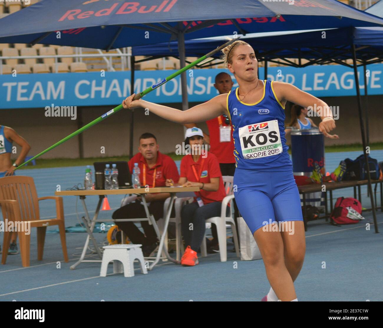 Skopje, Macedonia - 10-11 agosto 2019 Campionati europei di atletica leggera - terza Lega. (javelin) Foto Stock