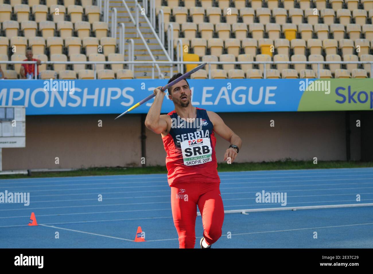 Skopje, Macedonia - 10-11 agosto 2019 Campionati europei di atletica leggera - terza Lega. (javelin) Foto Stock