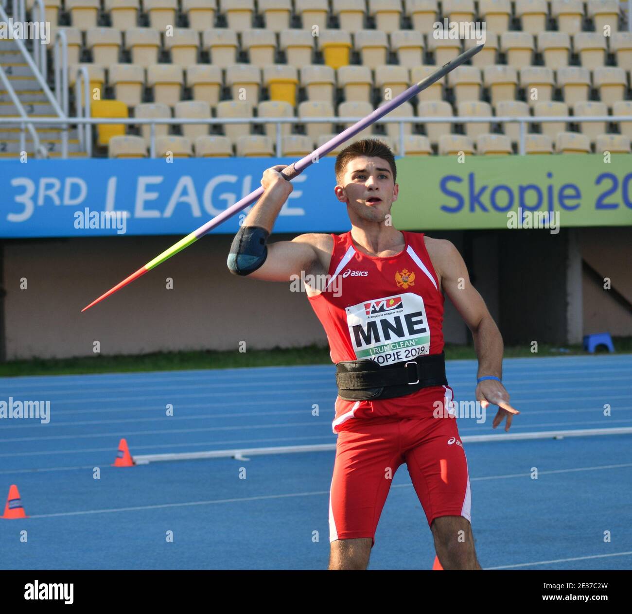 Skopje, Macedonia - 10-11 agosto 2019 Campionati europei di atletica leggera - terza Lega. (javelin) Foto Stock