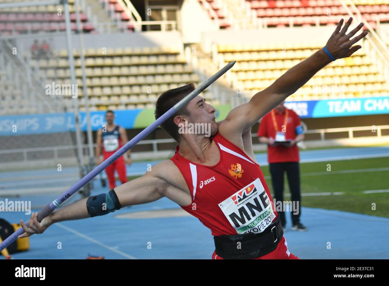 Skopje, Macedonia - 10-11 agosto 2019 Campionati europei di atletica leggera - terza Lega. (javelin) Foto Stock