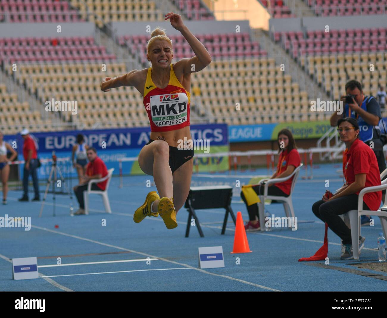 Skopje, Macedonia - 10-11 agosto 2019 Campionati europei di atletica leggera - terza Lega. (donne-salto lungo, salto triplo) Foto Stock