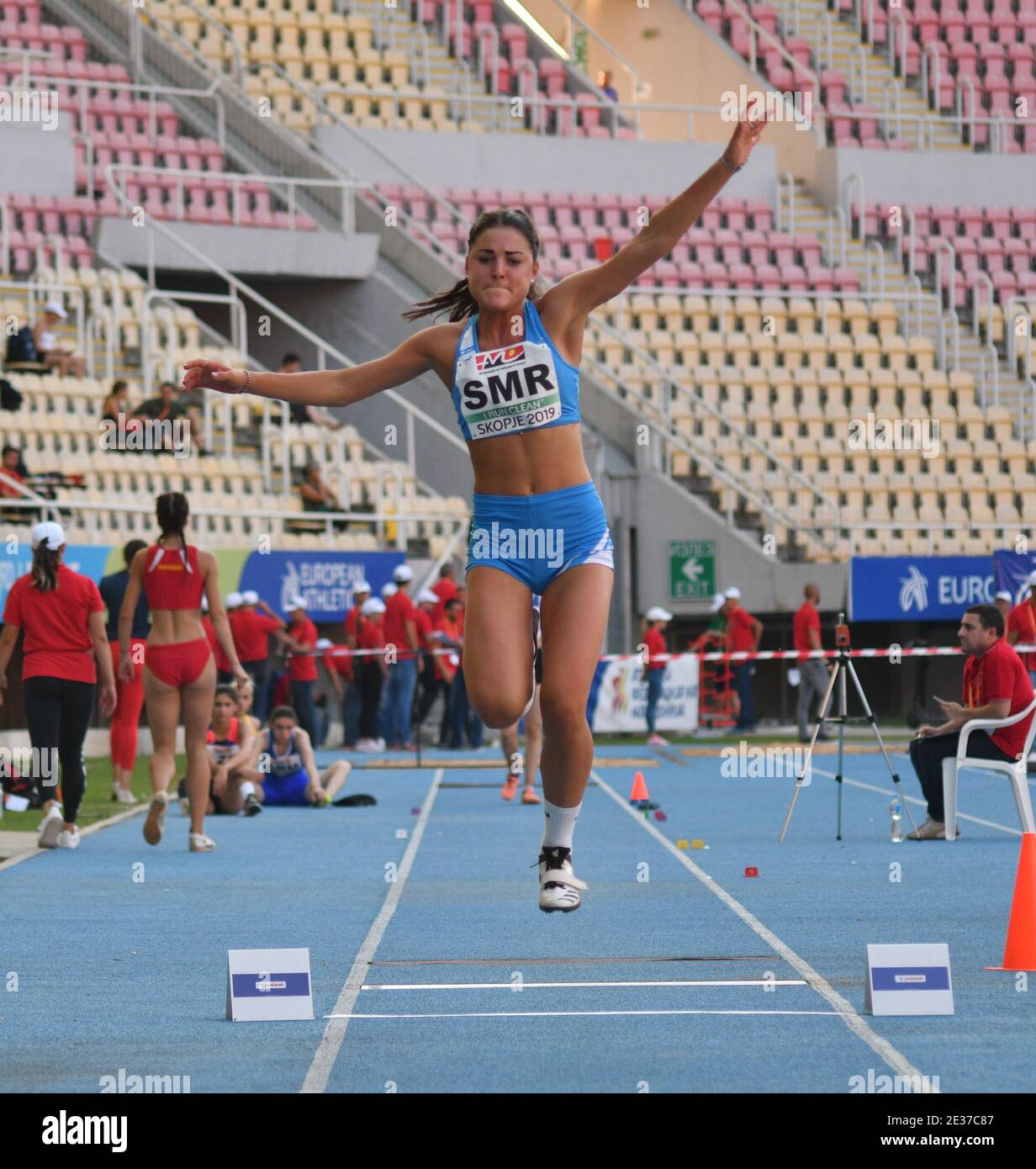 Skopje, Macedonia - 10-11 agosto 2019 Campionati europei di atletica leggera - terza Lega. (donne-salto lungo, salto triplo) Foto Stock