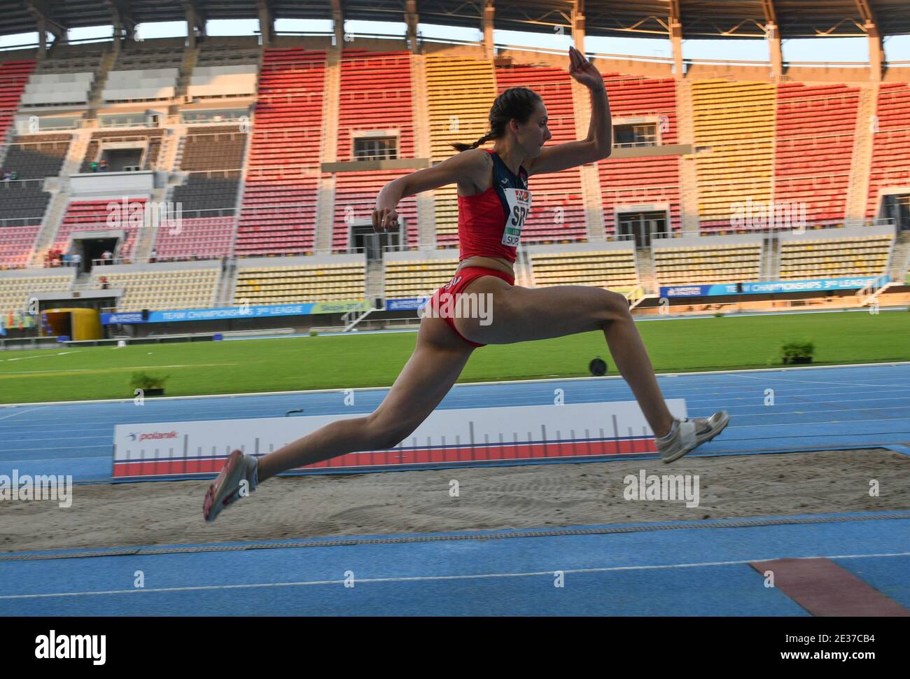 Skopje, Macedonia - 10-11 agosto 2019 Campionati europei di atletica leggera - terza Lega. (donne-salto lungo, salto triplo) Foto Stock