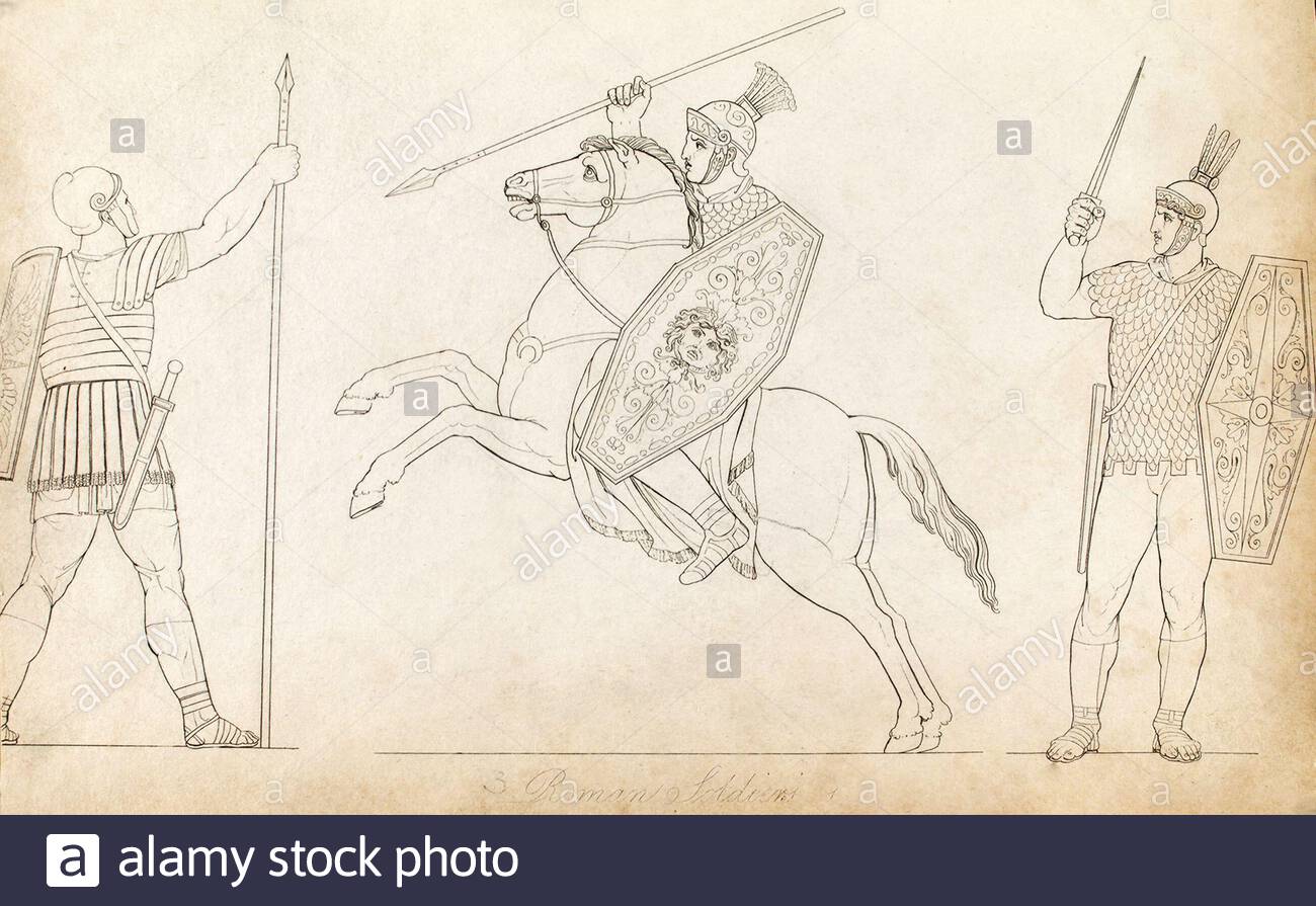 Roma antica, soldati romani, illustrazione d'epoca del 1814 Foto Stock
