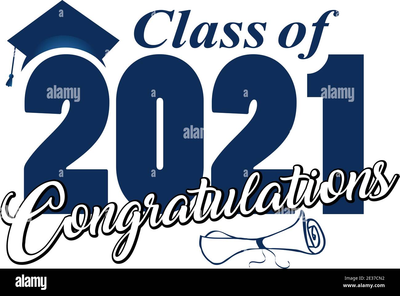Congratulazioni Classe di 2021 blu e nero Foto Stock