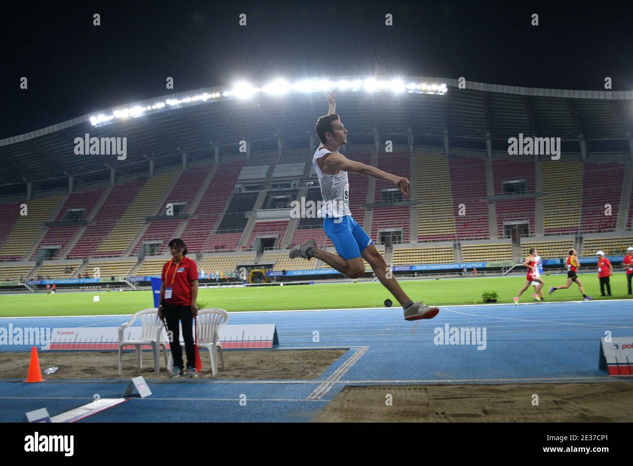 Skopje, Macedonia - 10-11 agosto 2019 Campionati europei di atletica leggera - terza Lega. (salto lungo uomo, salto triplo) Foto Stock