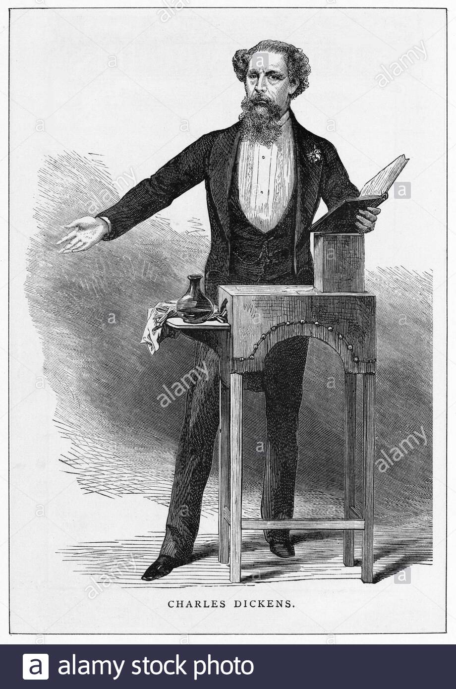 Charles Dickens Portrait, 1812 – 1870, è stato un autore inglese, illustratore d'epoca del 1870 Foto Stock