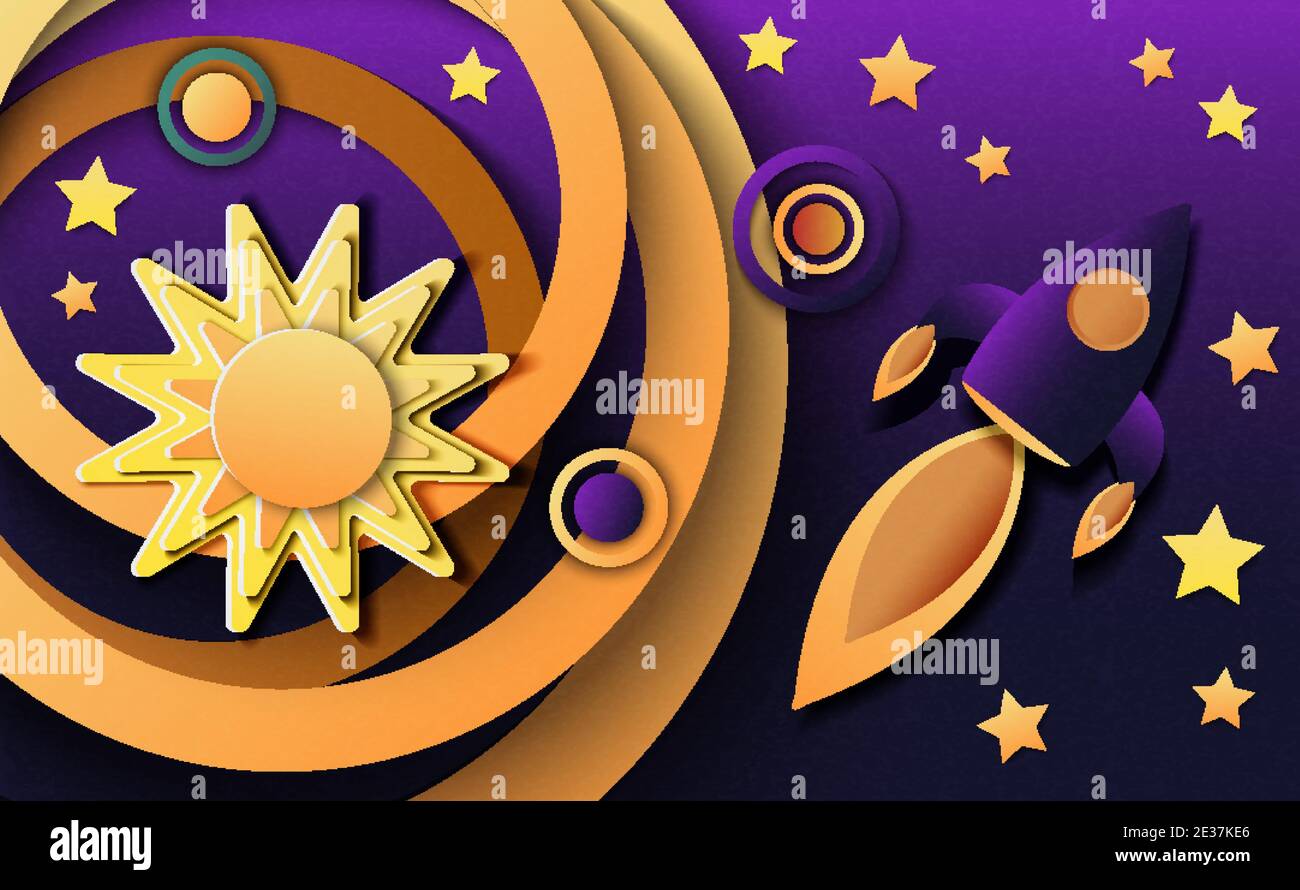 Un'astronave nello spazio aperto tra pianeti Illustrazione Vettoriale