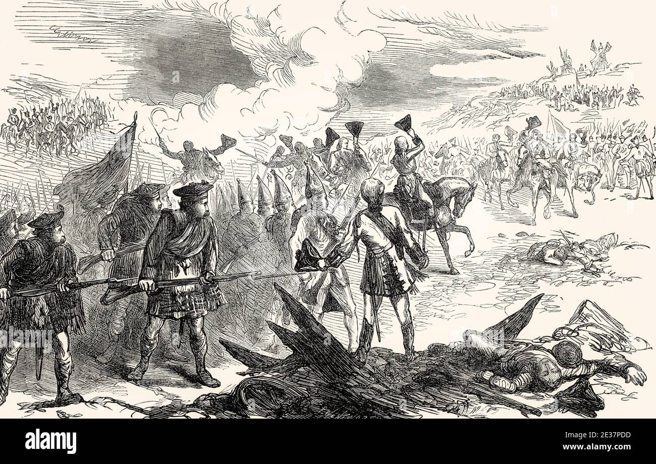 Le Guardie Gardes françaises e Grenadier, Battaglia di Fontenoy, Guerra di successione austriaca, il 11 maggio 1745, Tournai, Belgio Foto Stock