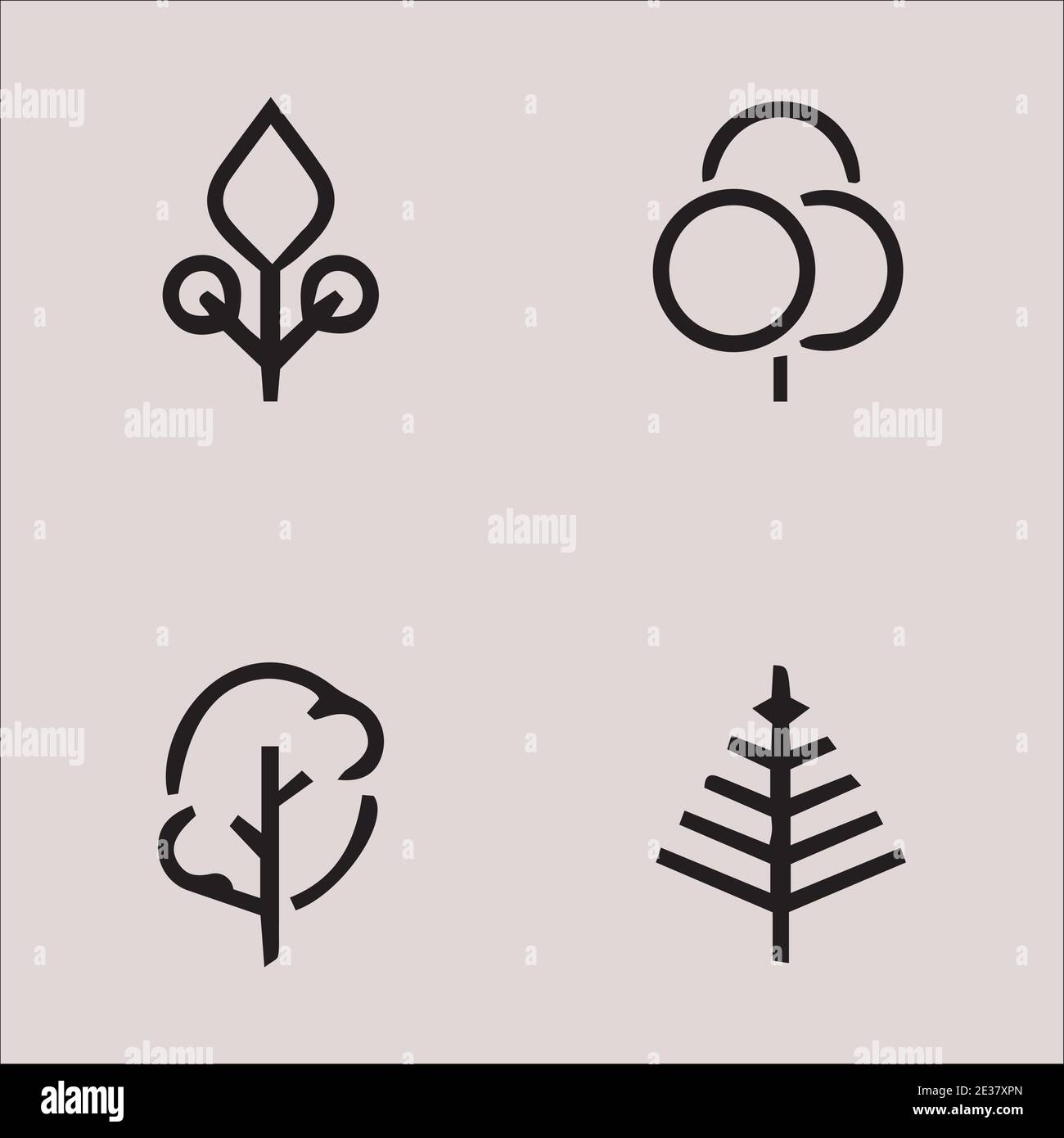 Icone della linea ad albero semplice minimalista pianta organico astratto geometrico Illustrazione Vettoriale