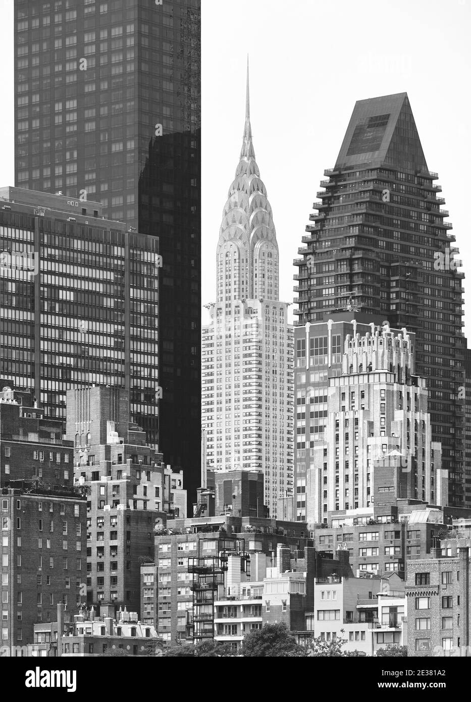 Immagine in bianco e nero dell'architettura del lato est di New York City, Stati Uniti. Foto Stock