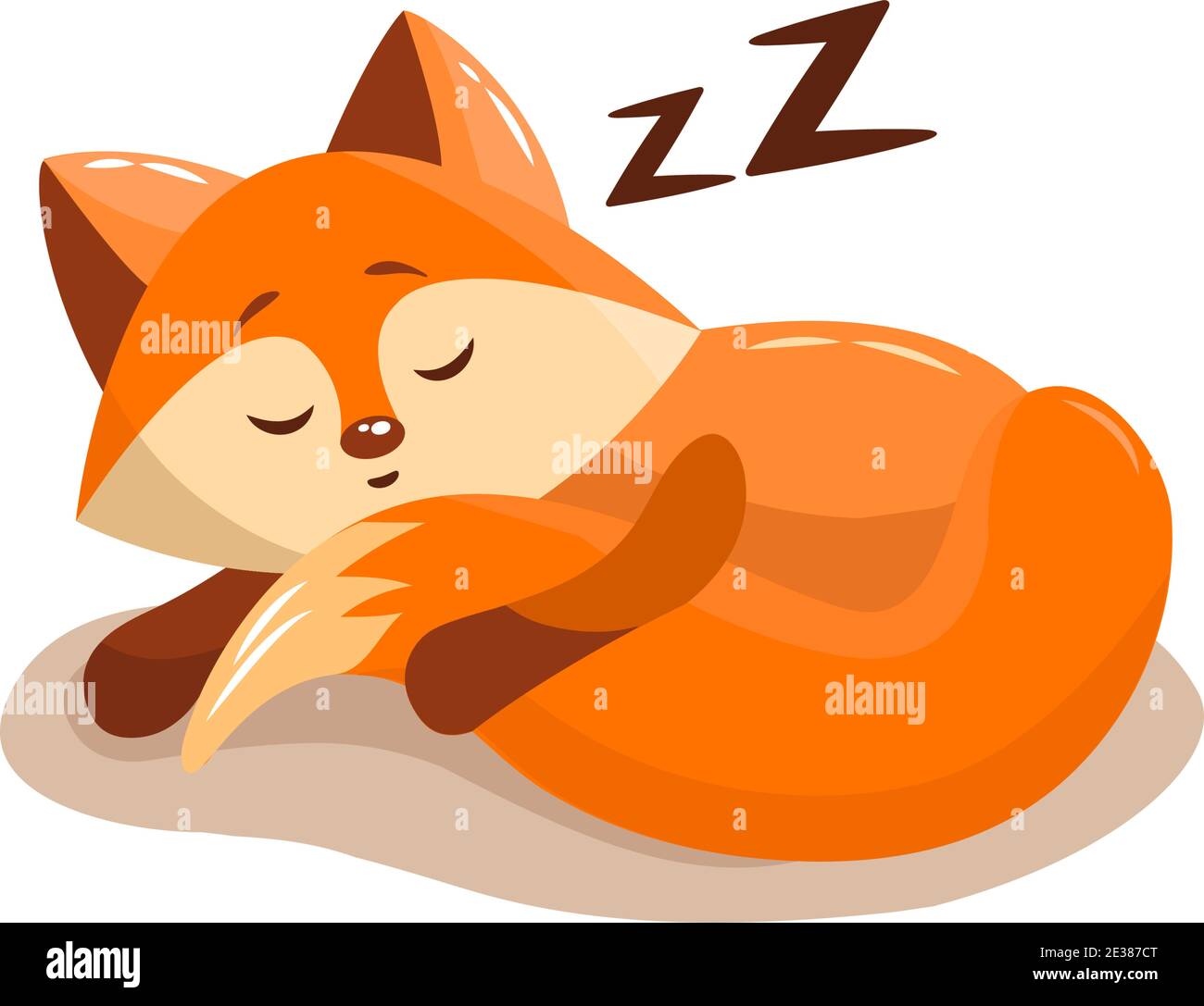 Vettore stile fumetto illustrazione di sleeping fox. Icona per il web. Isolato su sfondo bianco. Illustrazione Vettoriale