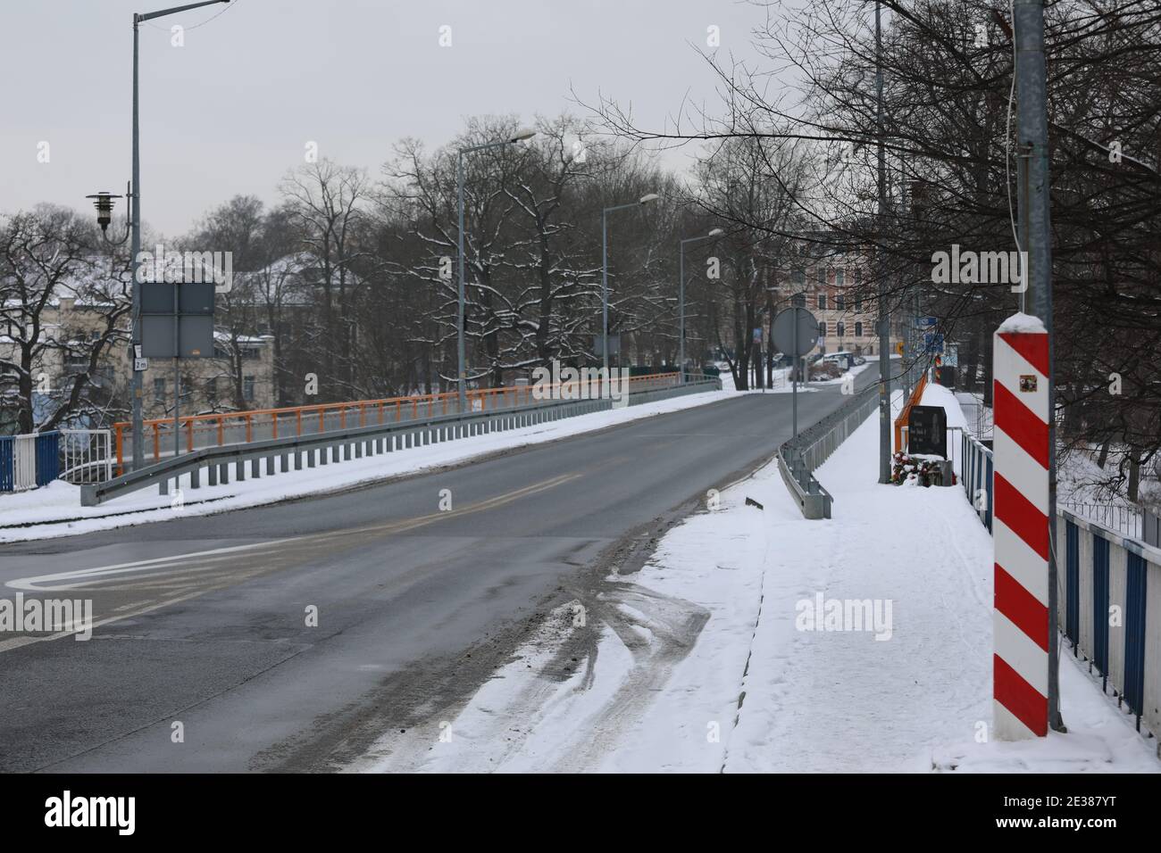 Grenzübergang Görlitz Zgorzelec, einen Tag vor der Corona Testpflicht für Pendler, em 17.01.2021 Foto Stock