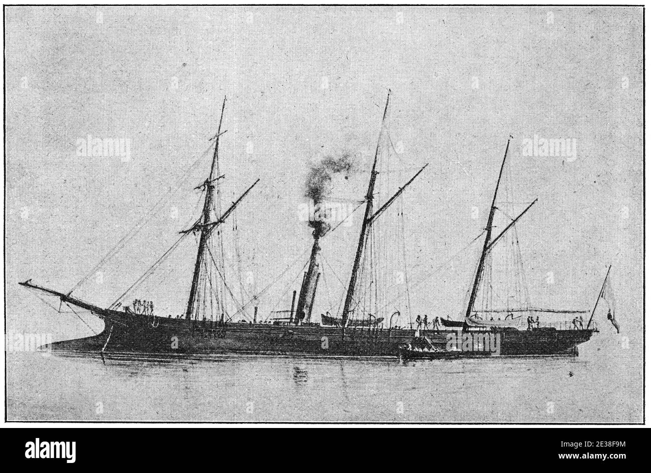Il vapore di seconda classe aviso Renard (1866), della Marina francese. Illustrazione del 19 ° secolo. Germania. Sfondo bianco. Foto Stock