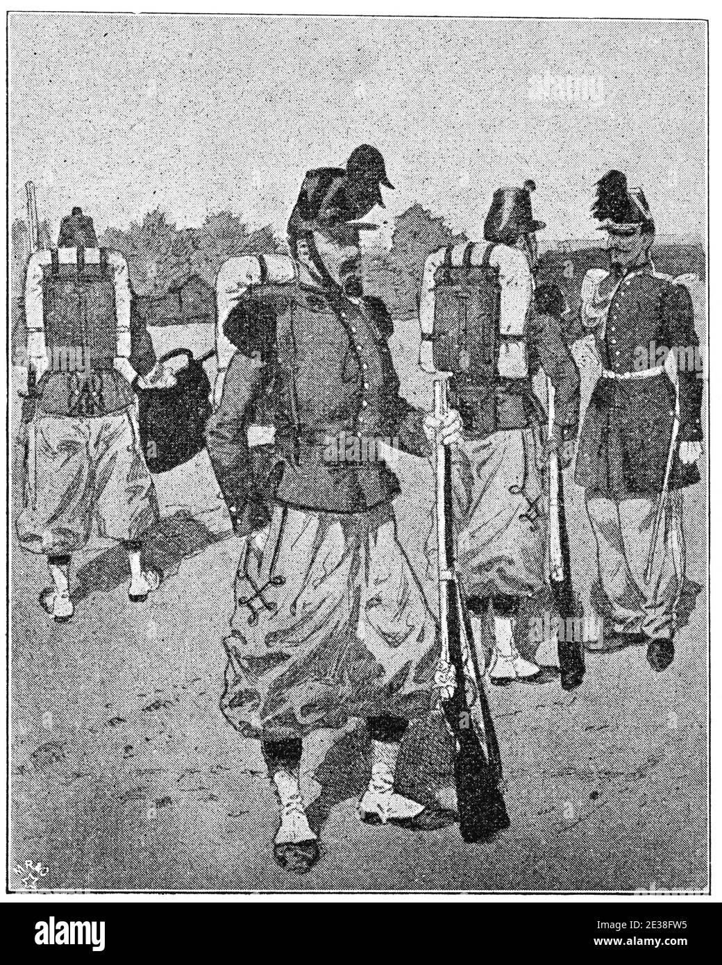 Guardia francese fanteria leggera (1857). Illustrazione del 19 ° secolo. Germania. Sfondo bianco. Foto Stock