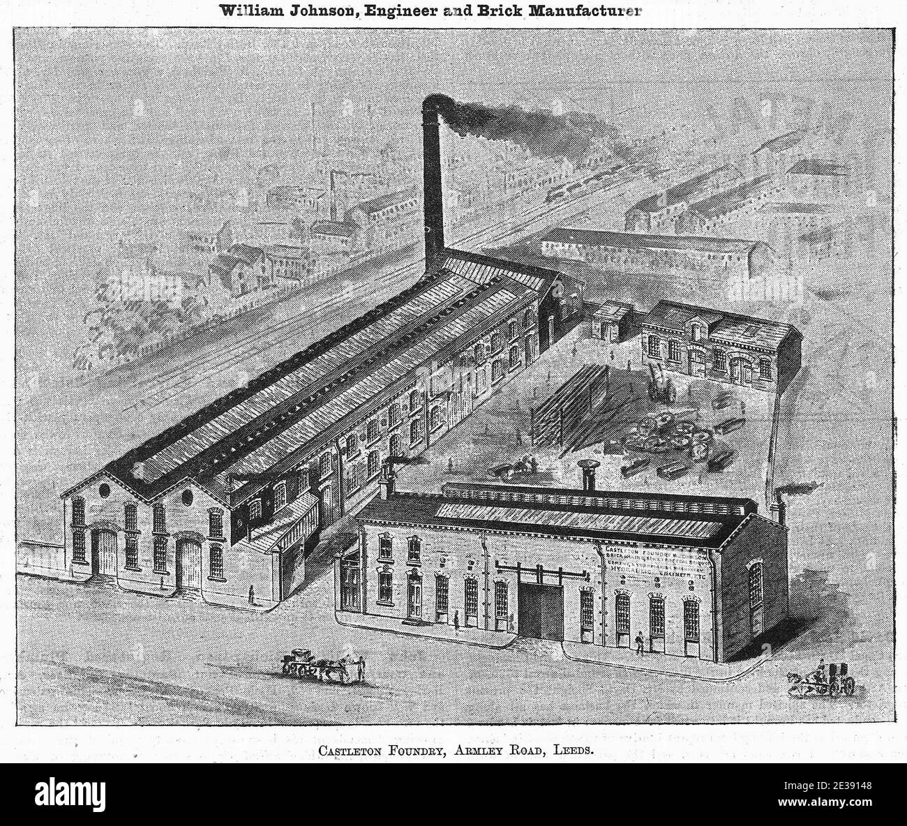 WILLIAM JOHNSON, INGEGNERE E PRODUTTORE DI MATTONI, FONDERIA CASTLETON, ARLEY, LEEDS, YORKSHIRE, REGNO UNITO. Incisione, incisione o litografia dell'epoca vittoriana. Foto Stock