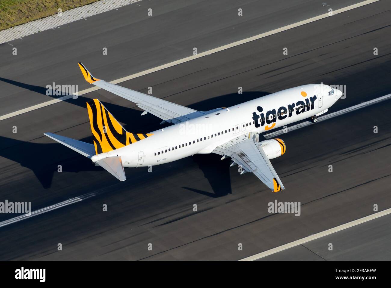 Tiger Air Australia Boeing 737 Aircraft vista aerea sulla pista. Tigerair Airways 737-800 VH-VUB. Foto Stock