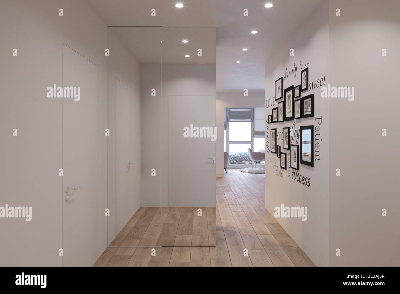 visualizzazione in 3d dell'interno della hall, appartamento cittadino Foto Stock
