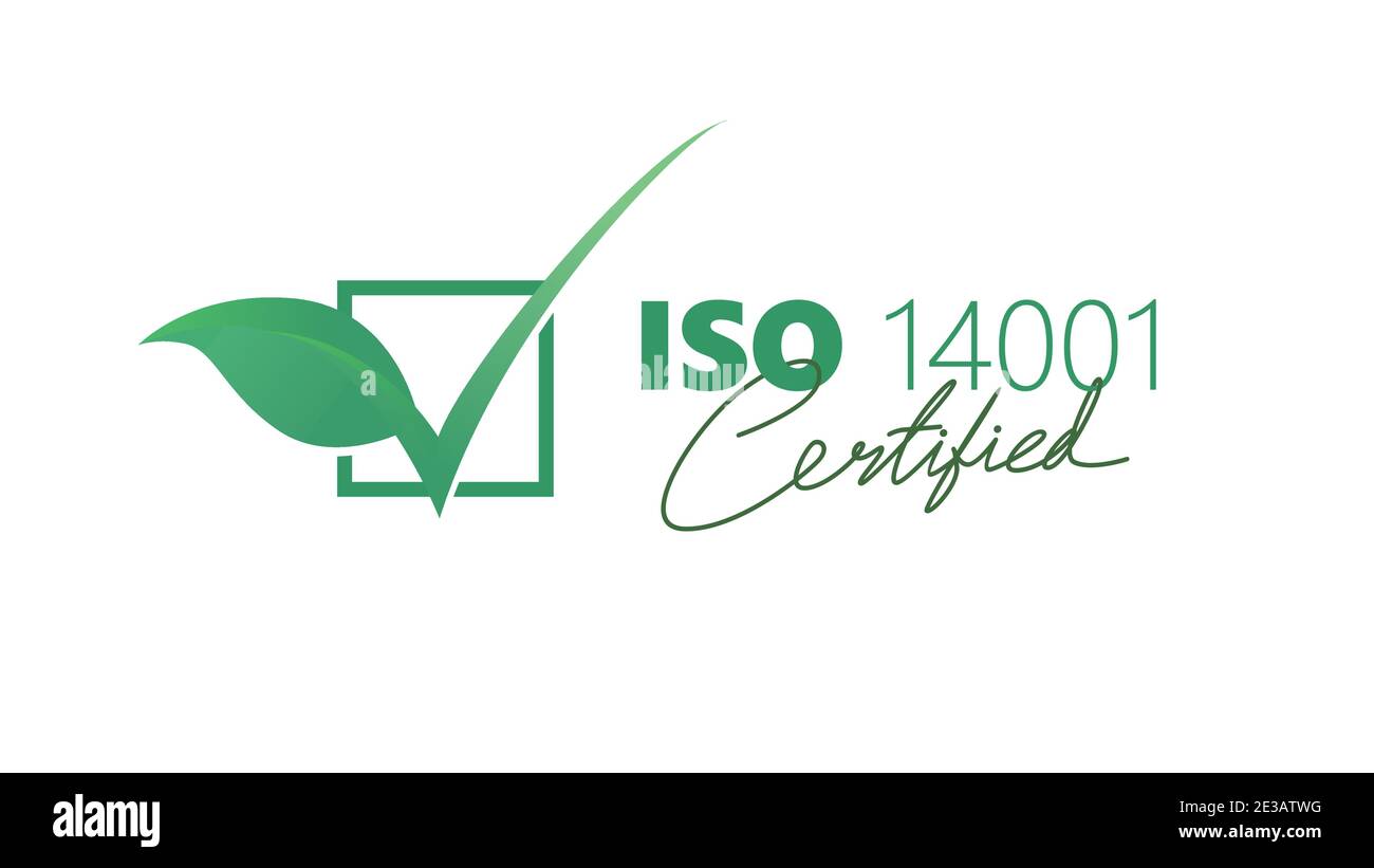 Certificazione ISO 14001. Lista di controllo verde e foglia. Organizzazione standard internazionale gestione ambientale illustrazione vettoriale Illustrazione Vettoriale