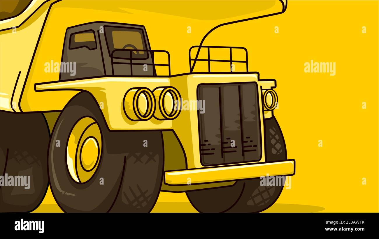 giocattolo isolato per dumper da miniera giallo caricato per impieghi pesanti in materiale pulito sfondo blu con testo vuoto per l'uso personalizzato per pagina web o vettore di presentazione i Illustrazione Vettoriale