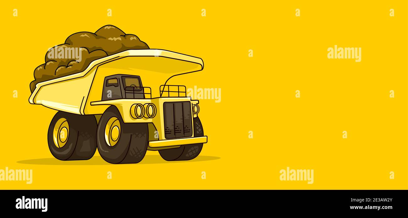 giocattolo isolato per dumper da miniera giallo caricato per impieghi pesanti in materiale pulito sfondo blu con testo vuoto per l'uso personalizzato per pagina web o vettore di presentazione i Illustrazione Vettoriale