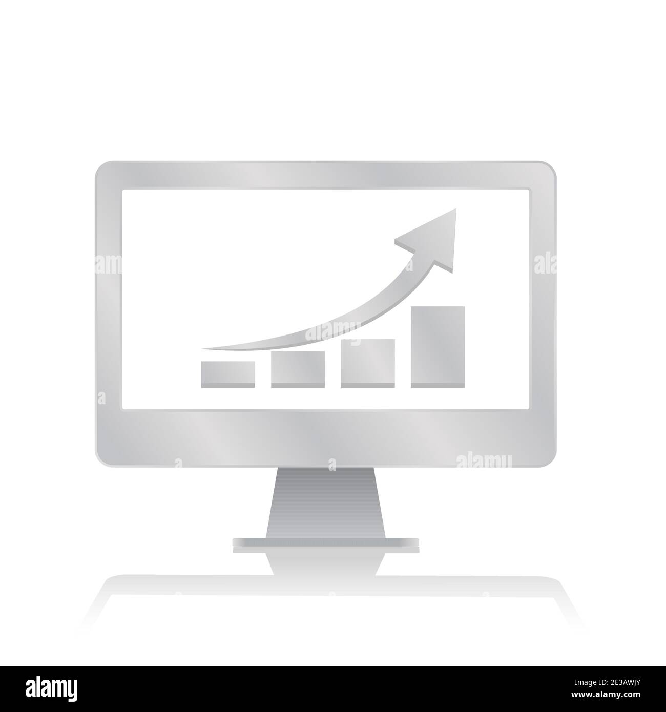 grafico a barre in crescita all'interno dello schermo vuoto monitor del computer con riflesso minimalista moderna icona vettoriale Illustrazione Vettoriale