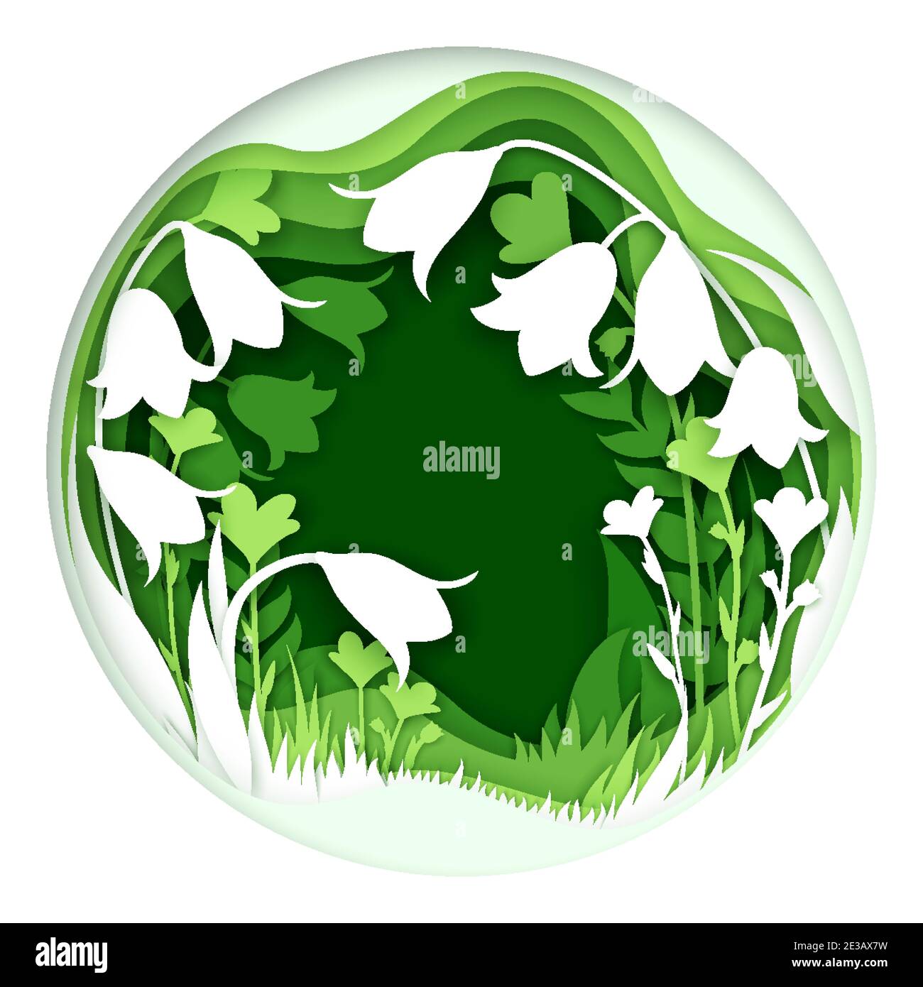 Carta taglio artigianale stile primavera fiori composizione, illustrazione vettoriale. Campana molla fiore telaio. Illustrazione Vettoriale