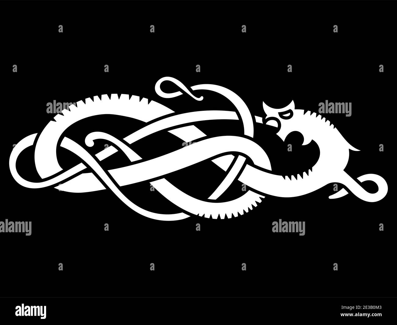 Antico drago decorativo in stile celtico, illustrazione scandinava a nodi Illustrazione Vettoriale