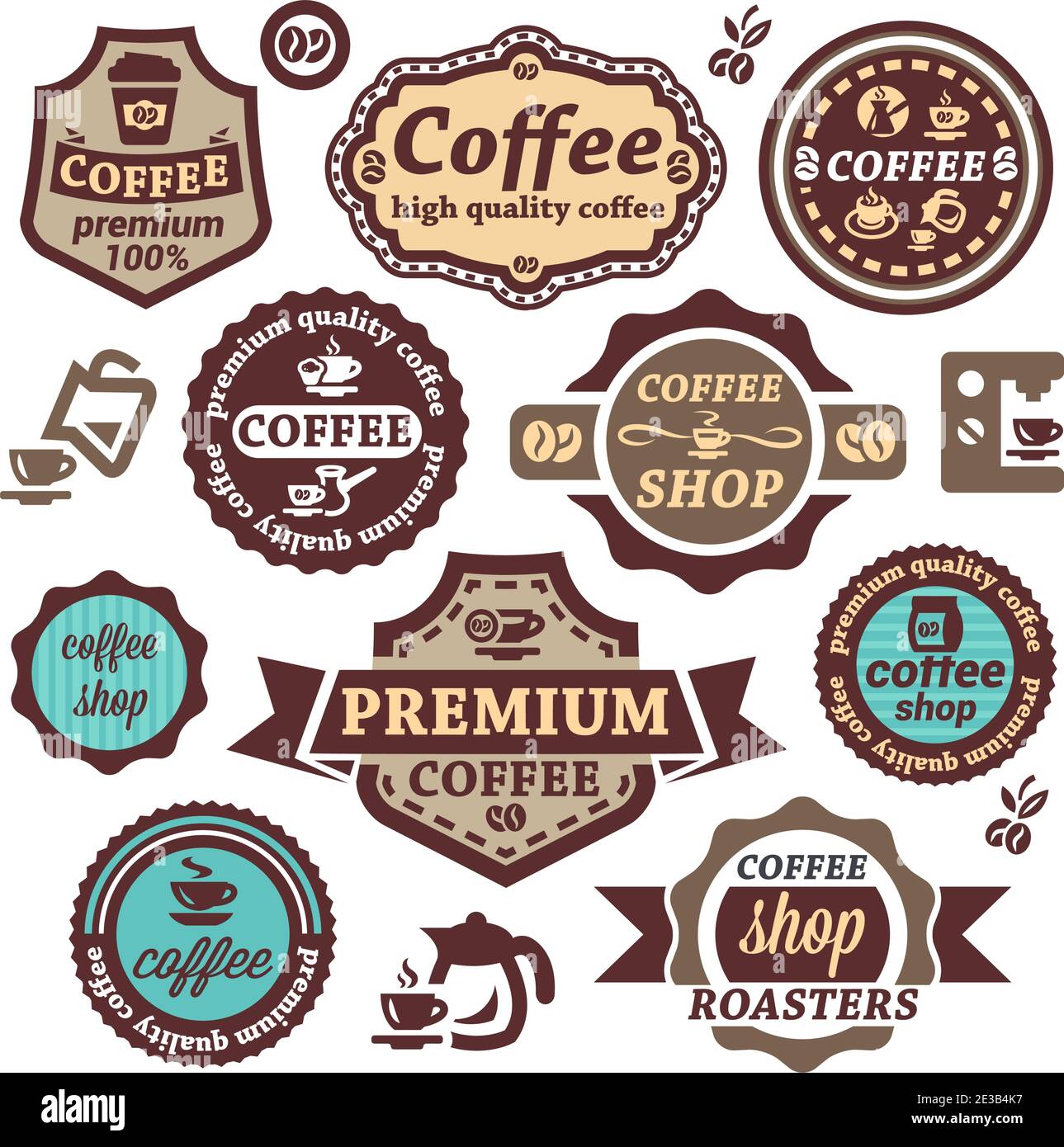 Elegante set di etichette e badge Vector Coffee. Illustrazione Vettoriale