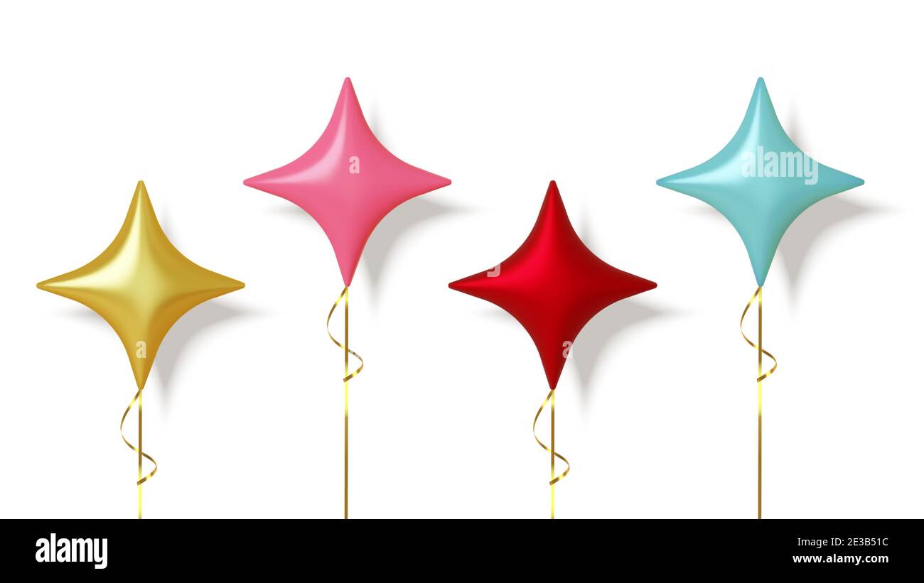 Set di palloncini colorati e realistici isolati su sfondo bianco. Vettore Illustrazione Vettoriale