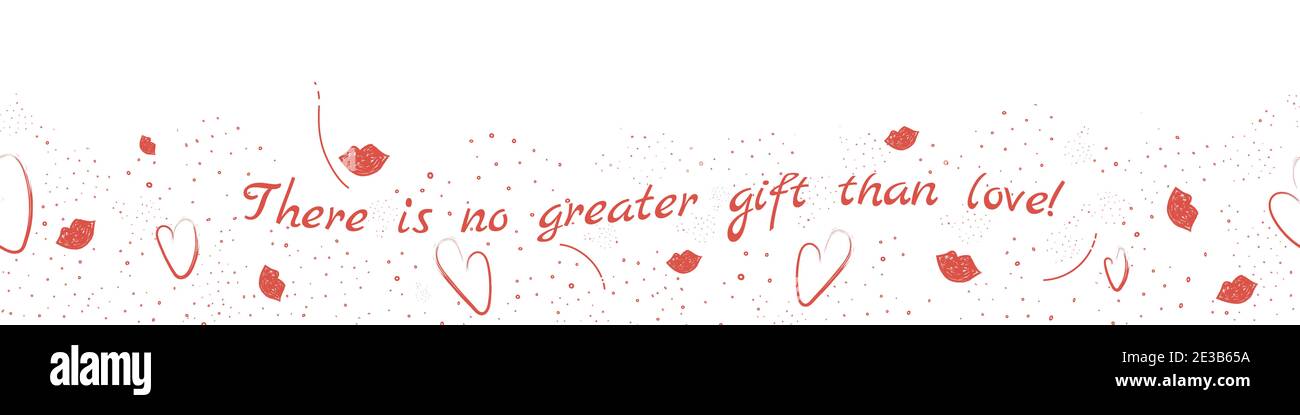 San Valentino sfondo raster disegnato a mano. Bella illustrazione decorativa con cuori e labbra grumo per baciare.Bianco e rosso disegno in doodle Foto Stock