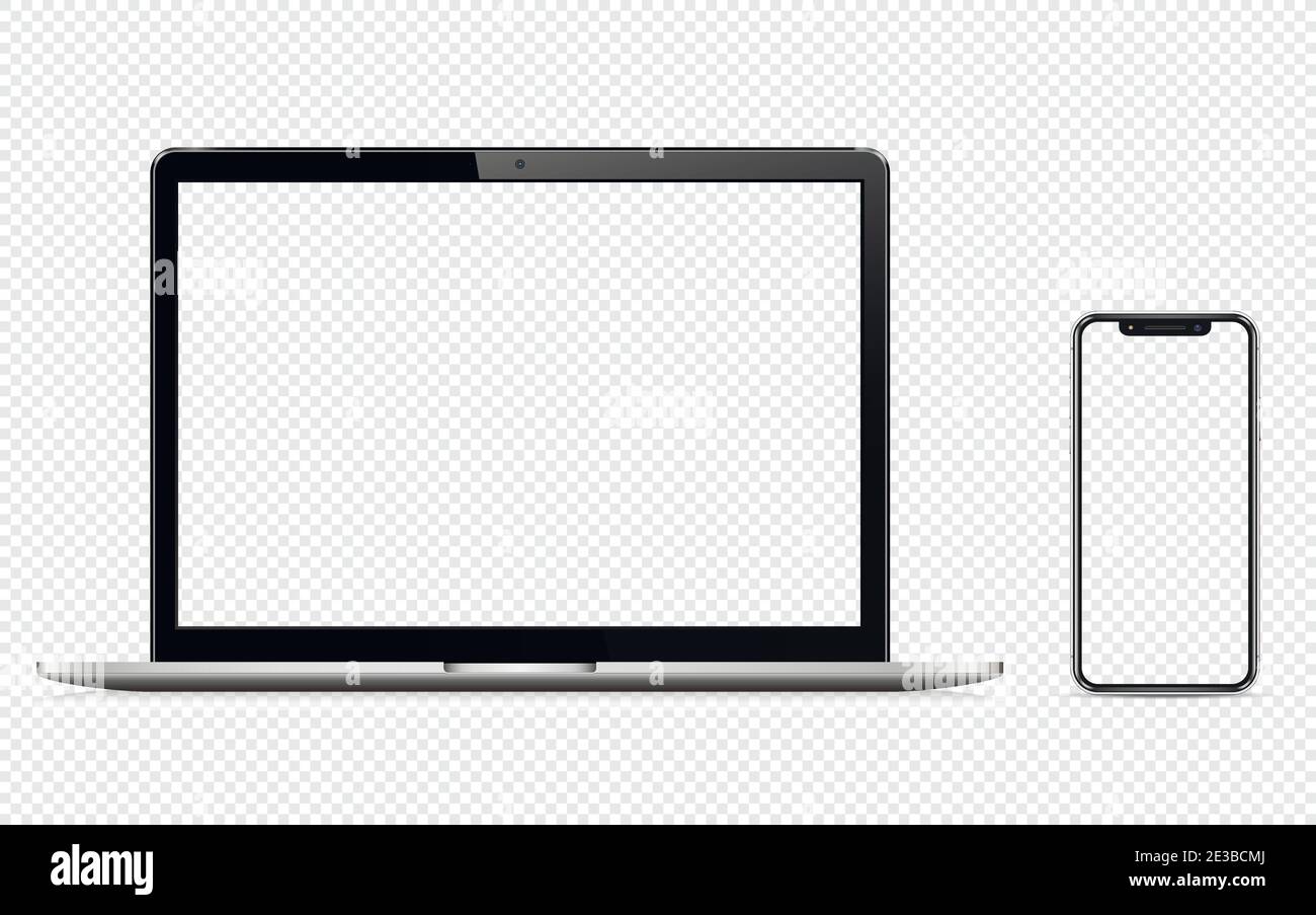 Computer portatile e telefono cellulare isolati con schermo trasparente Illustrazione Vettoriale