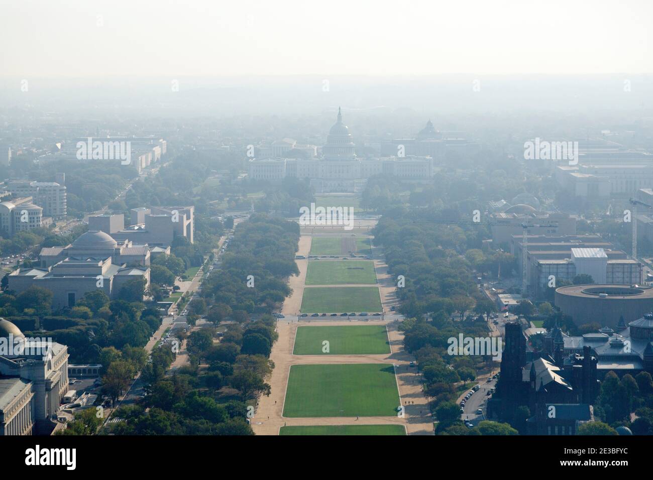 Misty mattina sul National Mall a Washington DC, Stati Uniti. Foto Stock