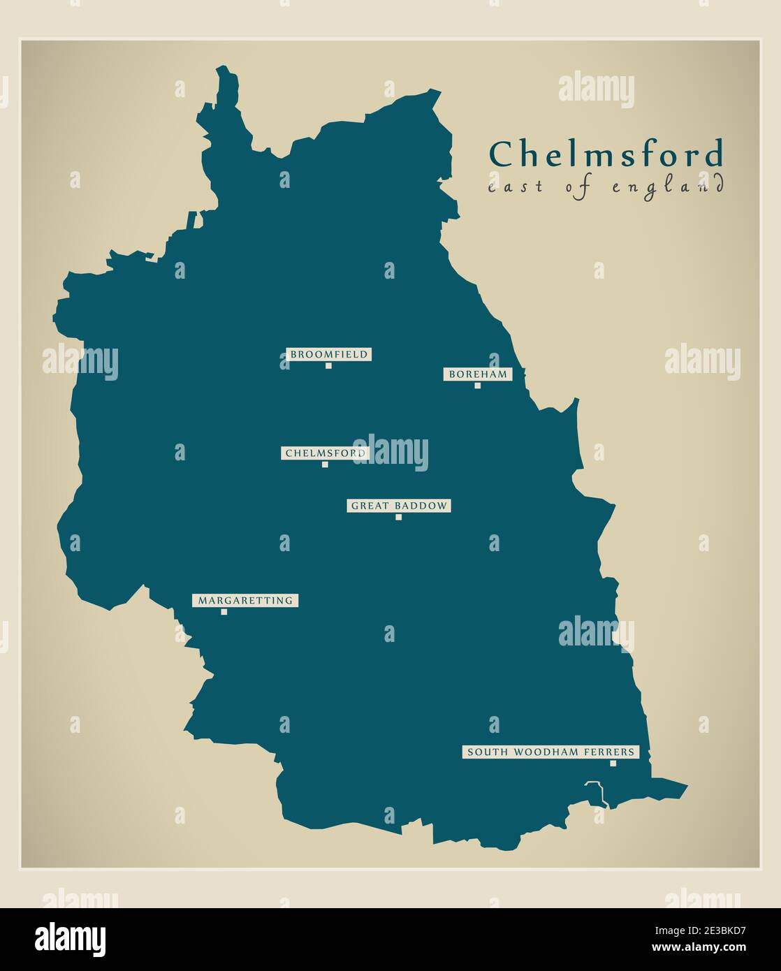 Mappa del distretto di Chelmsford - Inghilterra UK Illustrazione Vettoriale