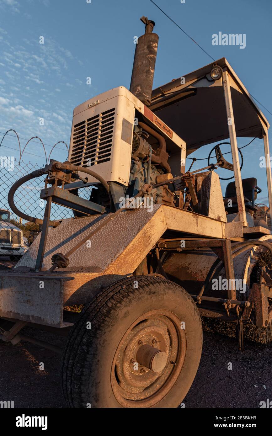 Closeup di una spazzatrice da scopa utilizzata nella costruzione di strade in Messico. Foto Stock