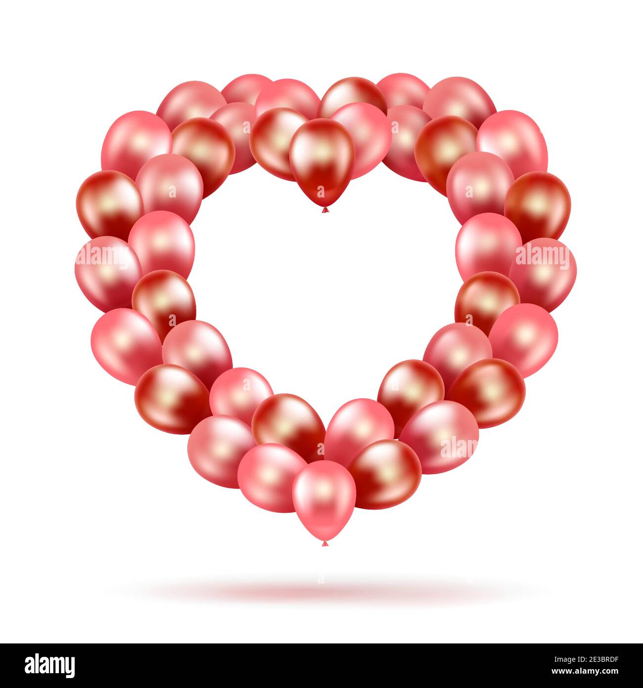 Mazzo a forma di cuore di palloncini rosa e rossi. Biglietto d'auguri per San Valentino e per la Giornata Internazionale della Donna. 3d realistico Illustrazione Vettoriale