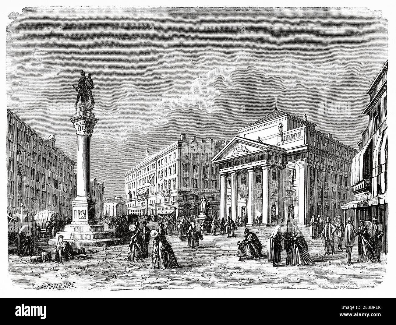Piazza della Borsa, Trieste, Italia. Europa, vecchia illustrazione incisione viaggio in Istria & Dalmazia 1874 di Charles Yriarte Foto Stock