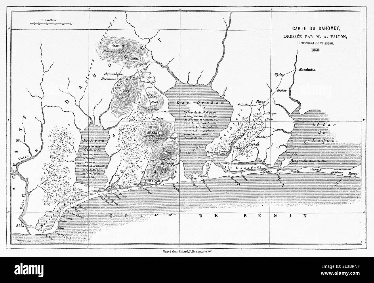 Vecchia mappa del Golfo di Benin, Dahomey Guinea. Africa centrale, illustrazione incisa del XIX secolo, le Tour du Monde 1863 Foto Stock