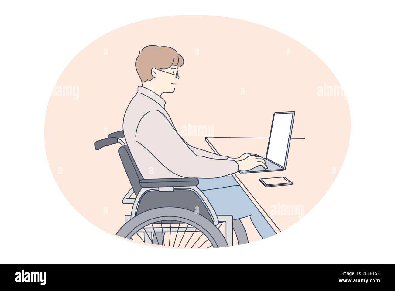 uomo sedia a rotelle libero professionista Lavorando a il computer  portatile a casa Sorridi, Lavorando in linea, sociale reti e avviare, copia  spazio, integrazione in società, Salute concetto uomo con disabilità, vero