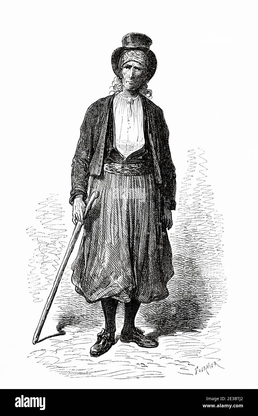 Agricoltore di Maiorca con costume tradizionale, Palma di Maiorca, isole Baleari. Spagna, Europa. Illustrazione incisa del 19 ° secolo, El Mundo en la mano 1878 Foto Stock