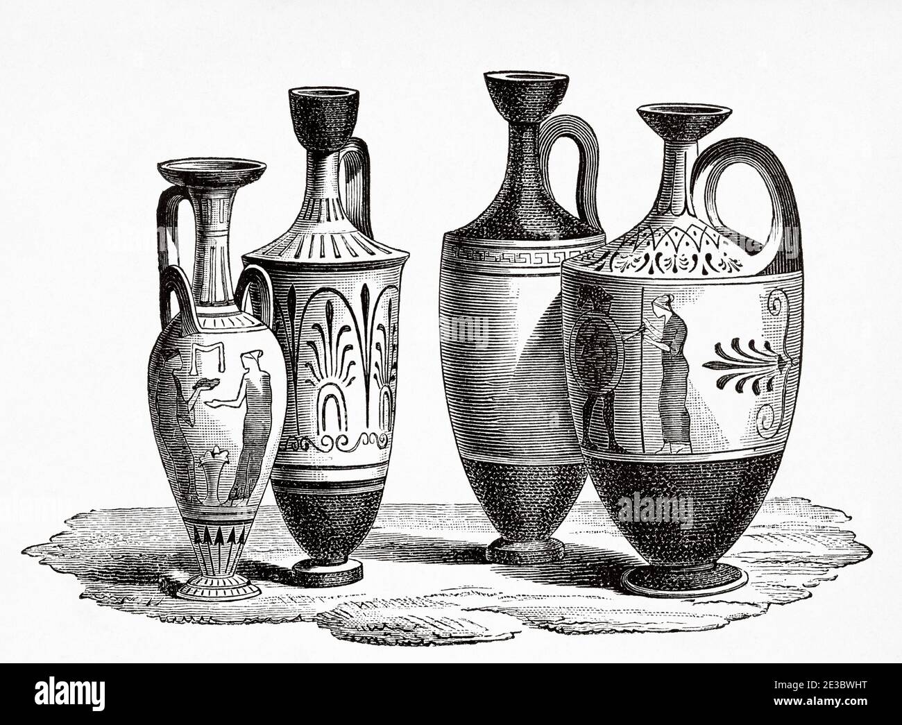 Urne funebri dell'antica Grecia. Illustrazione incisa del 19 ° secolo, El Mundo Ilustrado 1880 Foto Stock